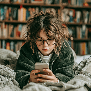 une ado allongée avec son téléphone