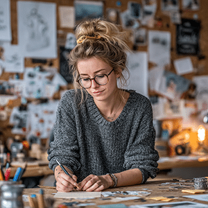 une graphiste à son bureau