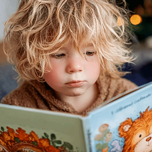 un enfant avec un livre