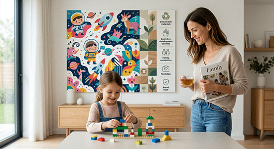 une enfant joue avec un jeu éducatif aux côtés de sa mère