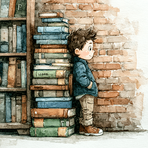 enfant caché derrière livres